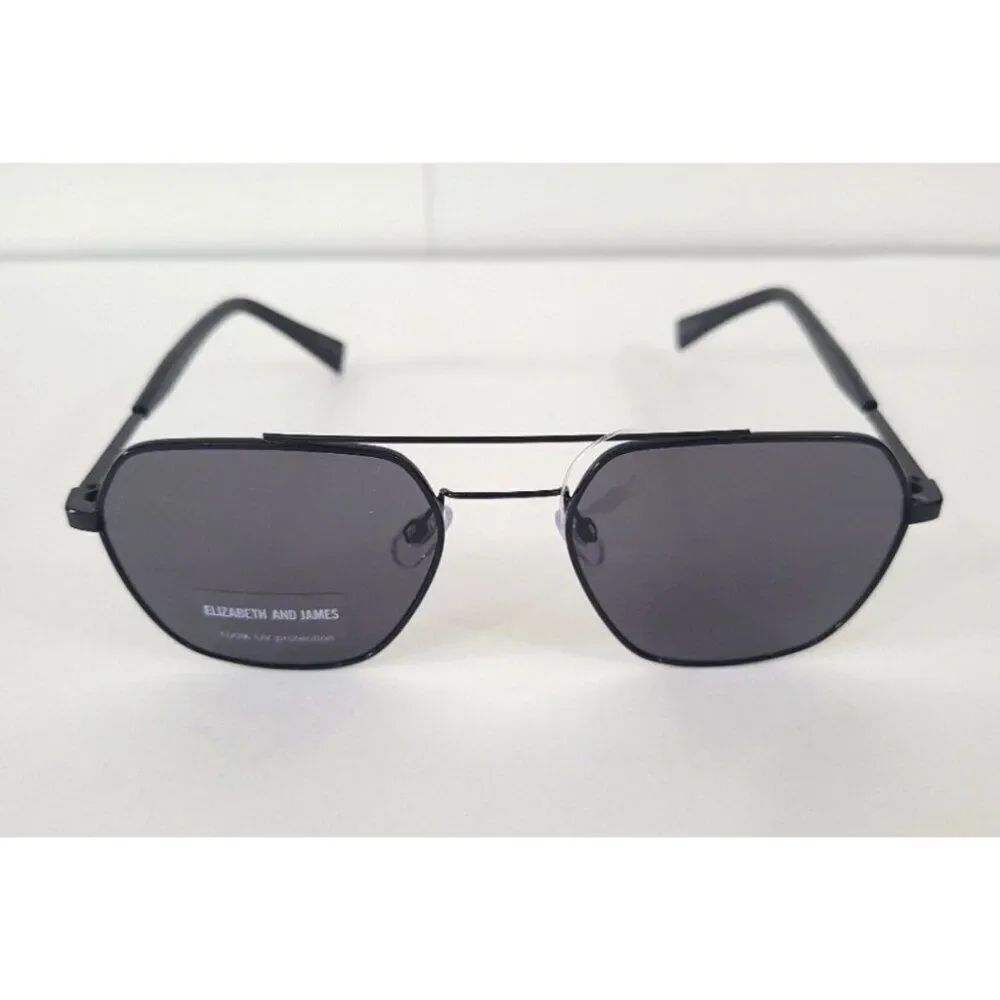 Elizabeth & James Womens Solid Black Hexagon Aviator Sunglasses